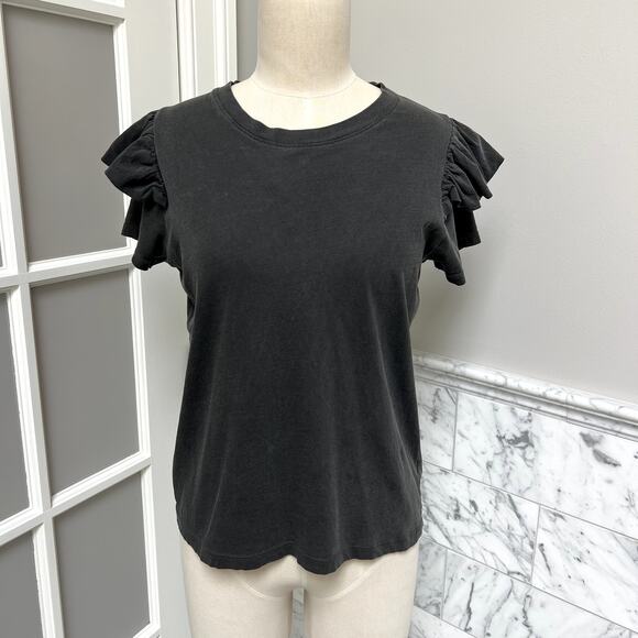 Clare V. Ruffle Charcoal Crew Neck  T-Shirt Top Small XS - Picture 2 of 4